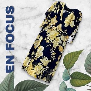 NWT~EN FOCUS Ladies navy & yellow w silver detailing dress Gorgeous dress SZ 14